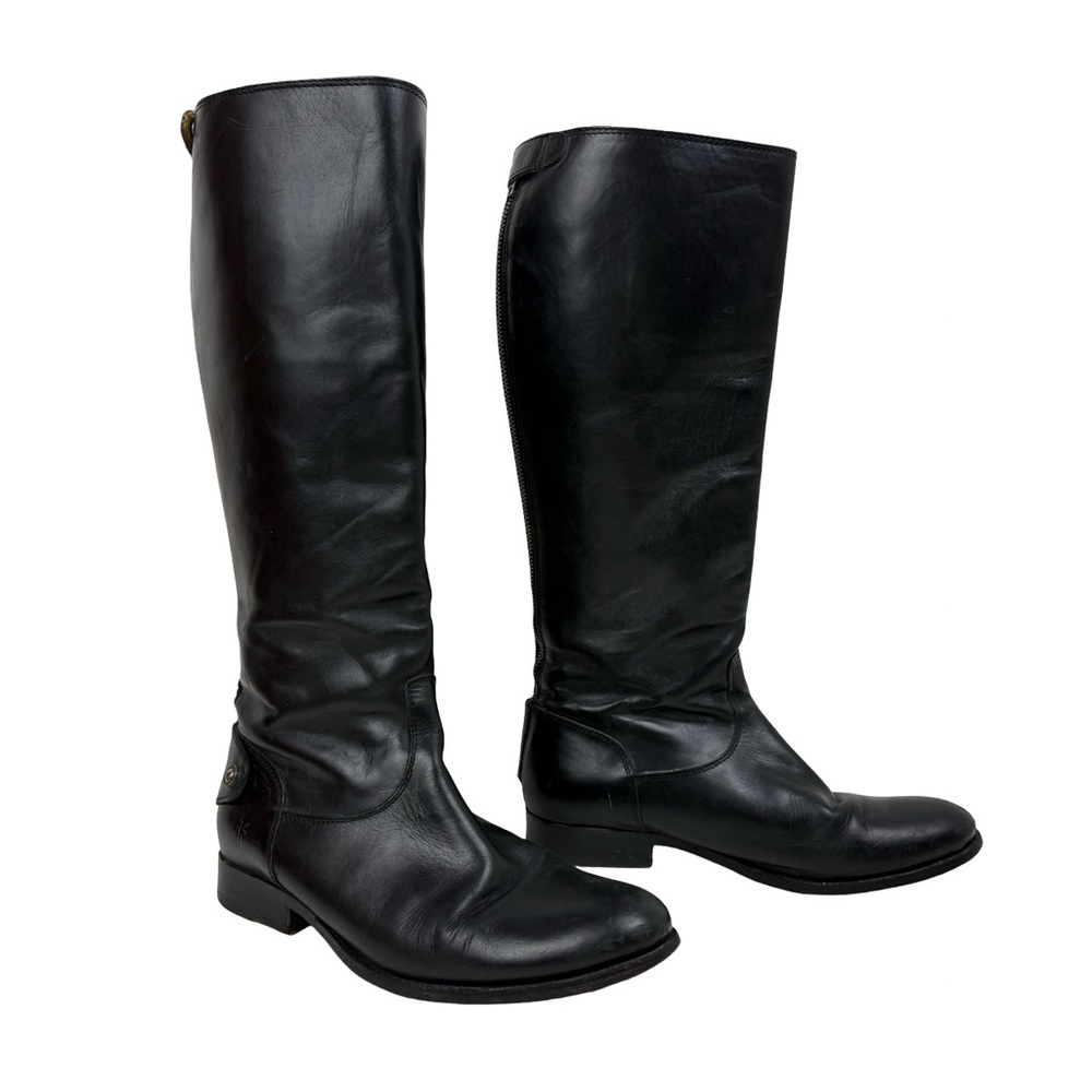 FRYE Melissa Button Back Zip Black Leather Tall Riding Boots Sz 9 B 76431 READ